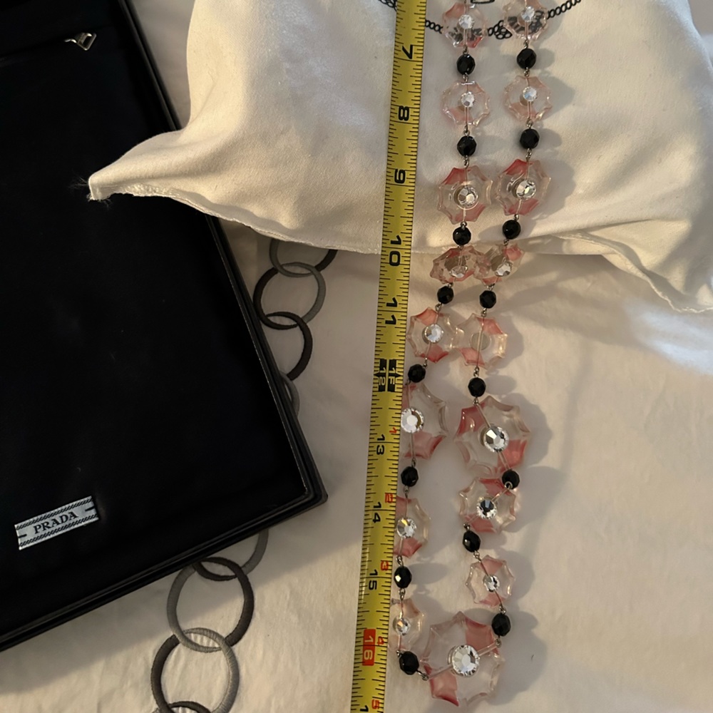 PRADA Pink Floral Acrylic and Crystal Necklace 17” L - Picture 9 of 11